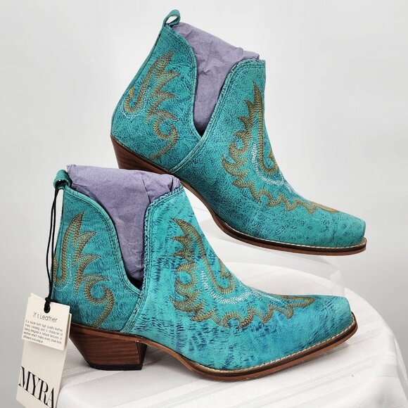 MYRA BAG Westerly Turquoise Western Leather Split Booties Ankle Boots 6-11 NWT - Picture 2 of 12